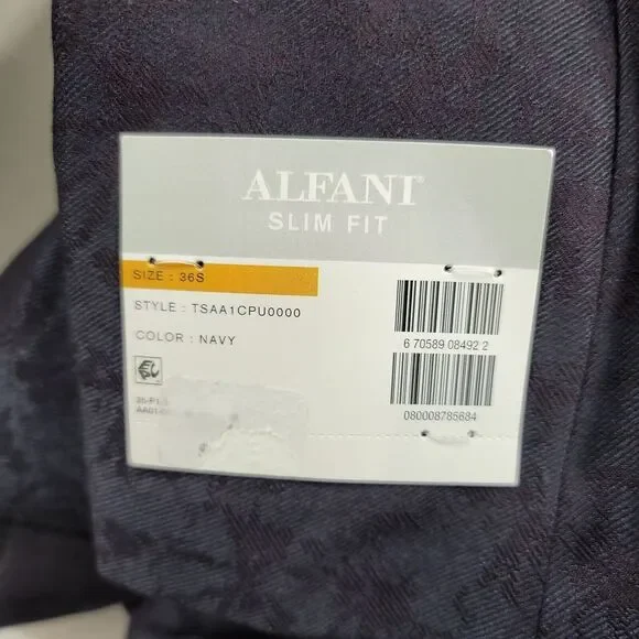 Alfani Slim-Fit Navy‎ Blue Jacquard Blazer Mens 36S 36 $295